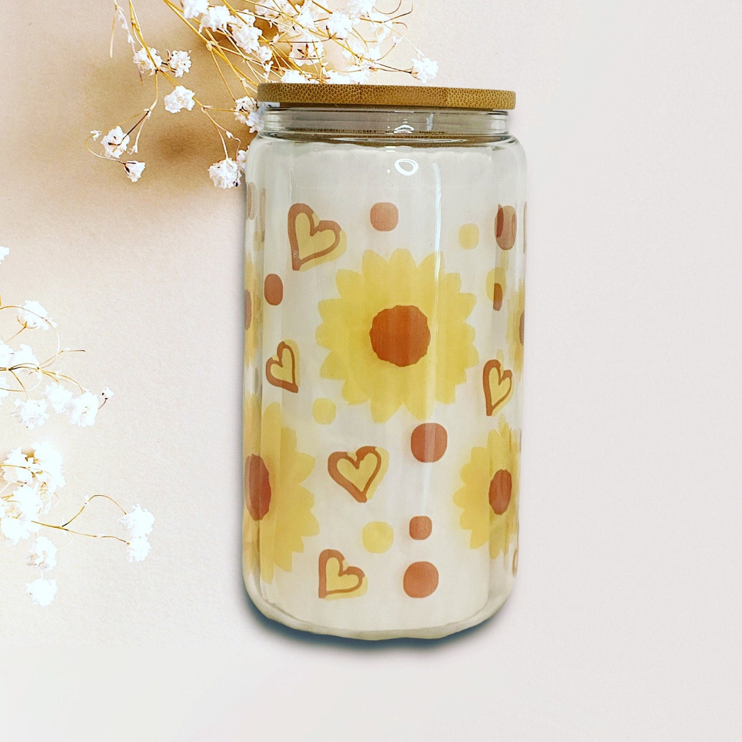 Sunflower Cup - 16oz / Ice Coffee Glass / Refreshing Drink / Water Cup / Cute Gift / Stylish Cup
