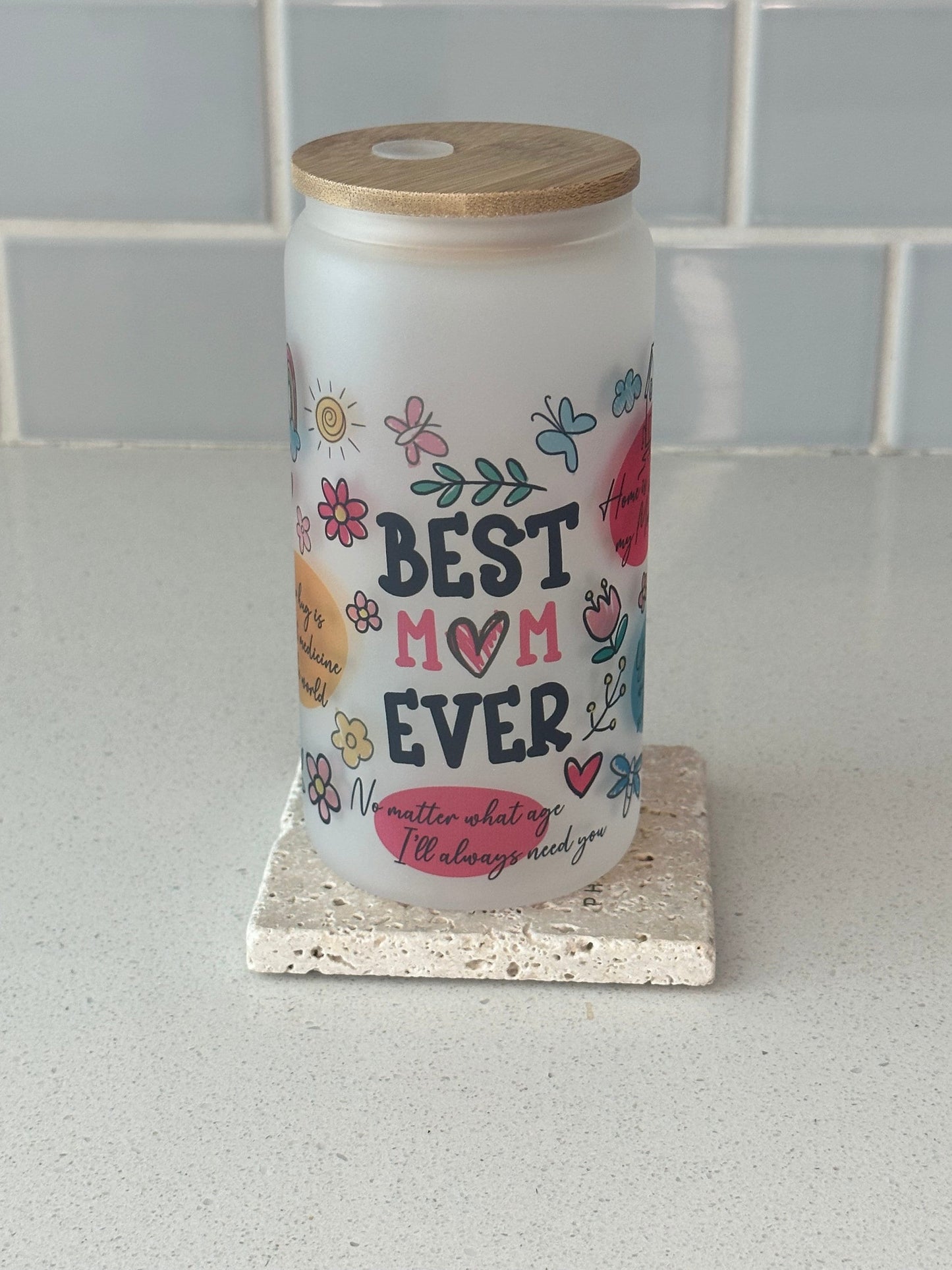 Mom - Best Mom Ever Cup / Cup with Bamboo Lid / Ice Coffee Cup / Cute Gift / Cute Drink Cup / Mother’s Day / Gift for her /Gift For Mom