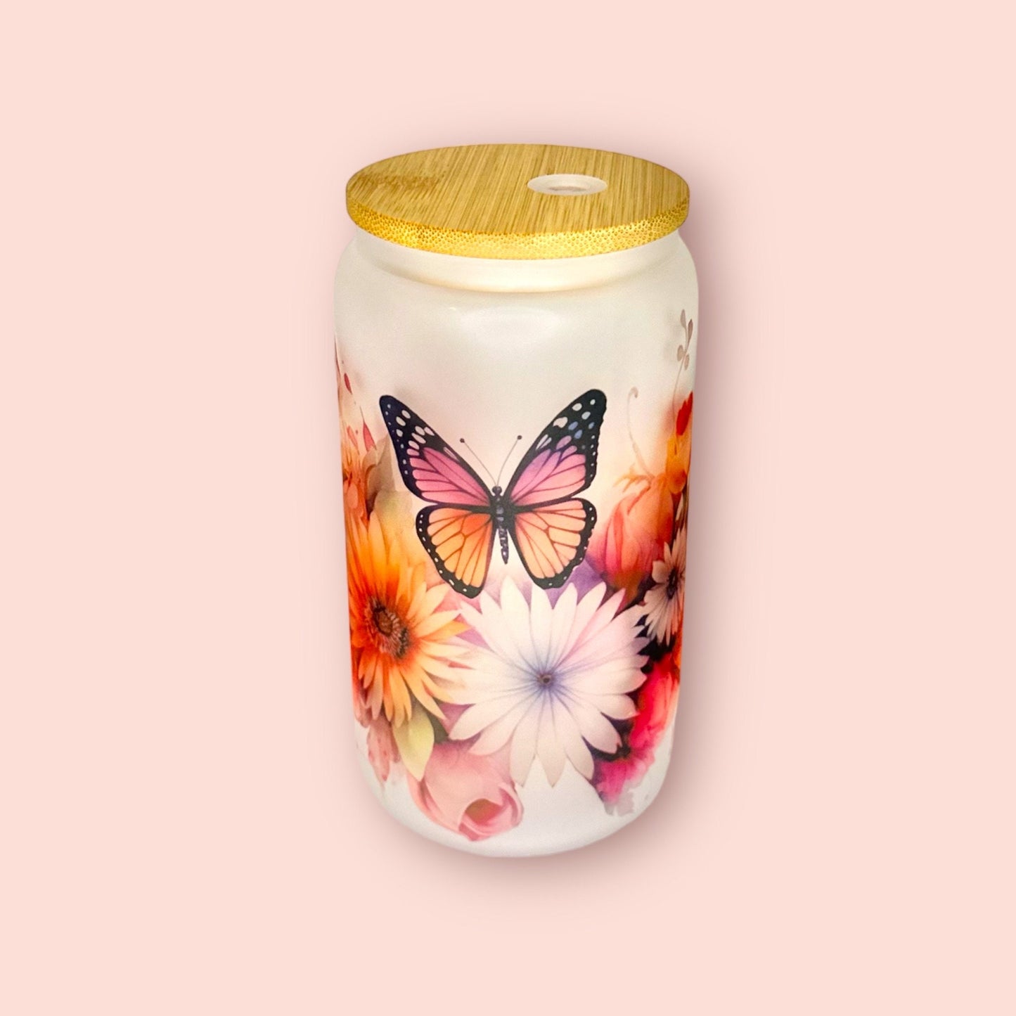 Flower Butterfly Design Frosted Glass