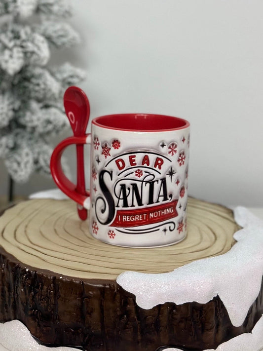 Santa I regret Nothing Ceramic Christmas Mug with spoon
