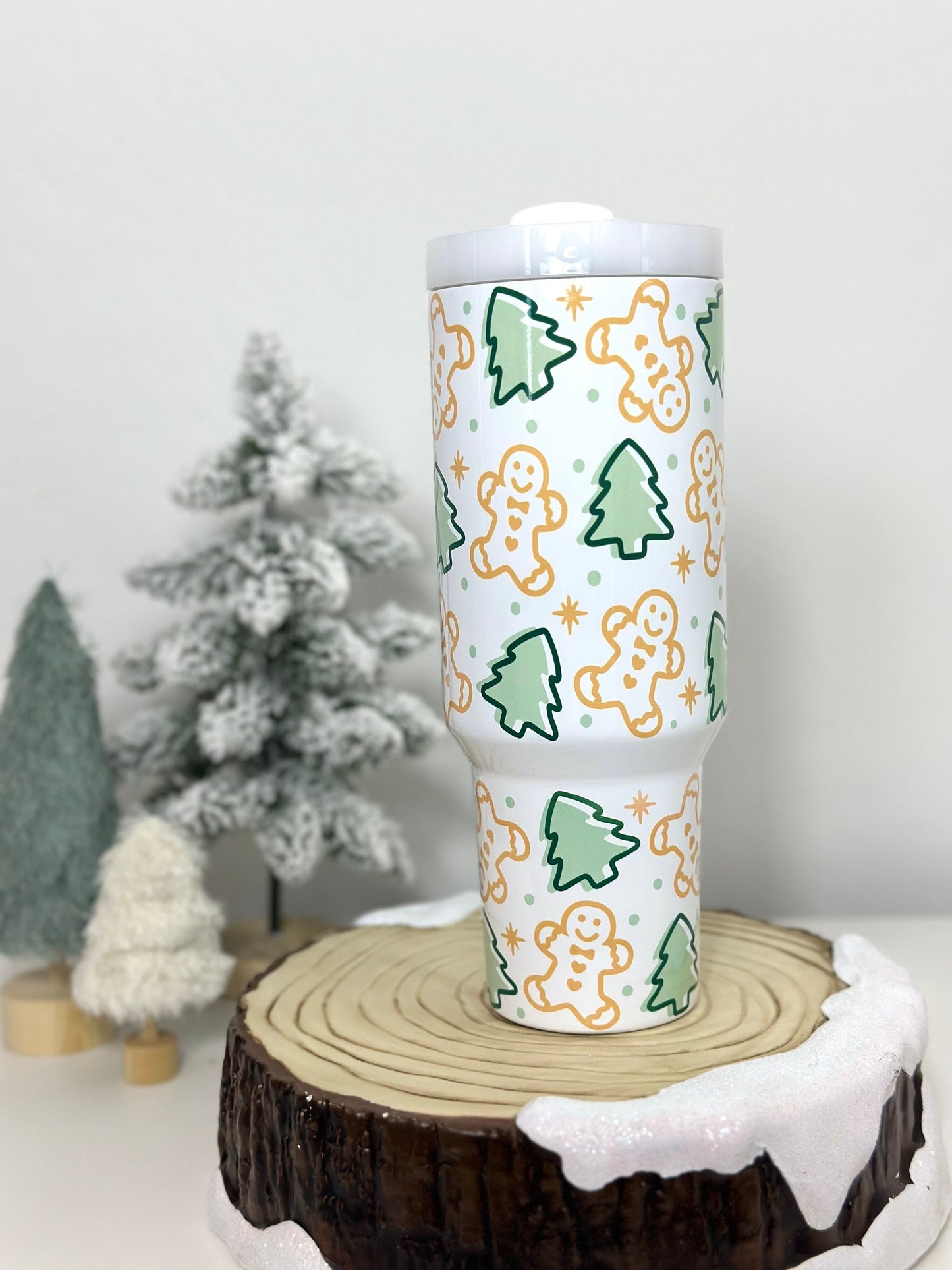 Gingerbread Man and Tree Christmas Cookie Stanley Style Tumbler